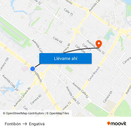 Fontibón to Engativá map
