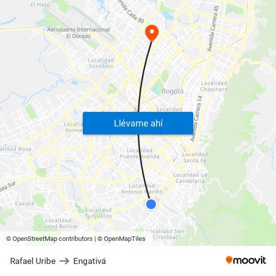 Rafael Uribe to Engativá map