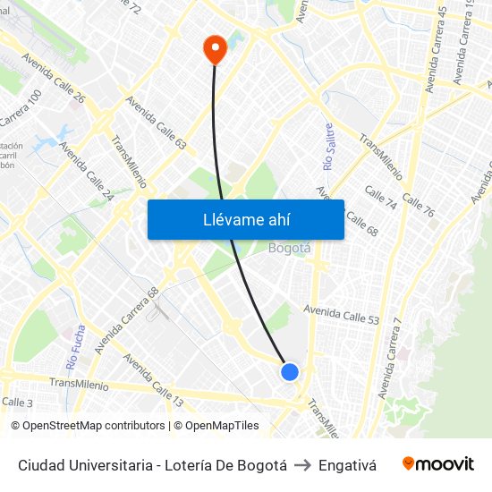 Ciudad Universitaria - Lotería De Bogotá to Engativá map