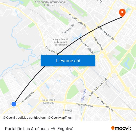 Portal De Las Américas to Engativá map