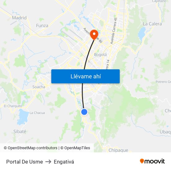 Portal De Usme to Engativá map