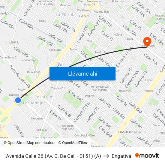 Avenida Calle 26 (Av. C. De Cali - Cl 51) (A) to Engativá map