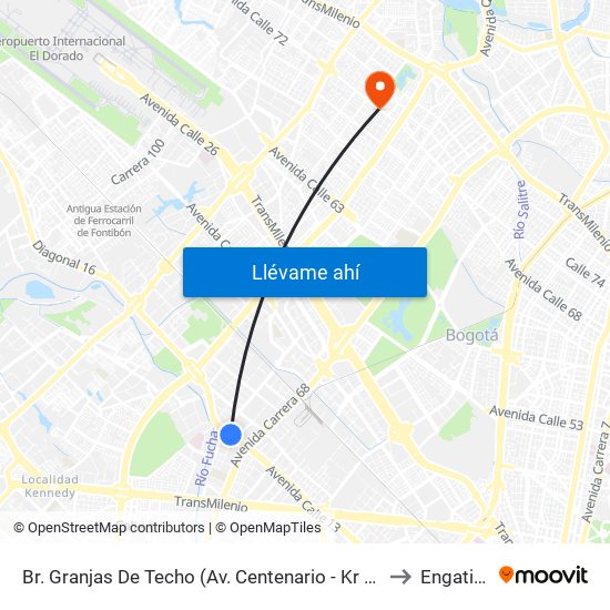 Br. Granjas De Techo (Av. Centenario - Kr 65) to Engativá map