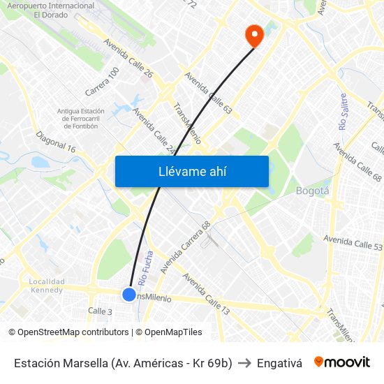 Estación Marsella (Av. Américas - Kr 69b) to Engativá map