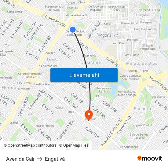 Avenida Cali to Engativá map