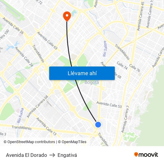Avenida El Dorado to Engativá map