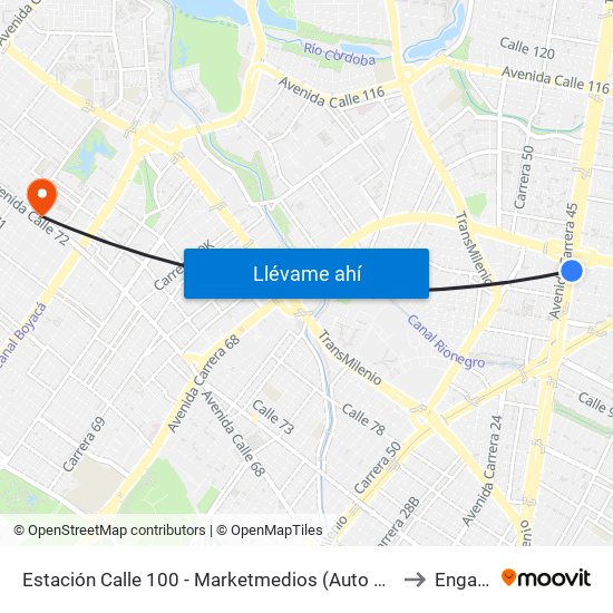 Estación Calle 100 - Marketmedios (Auto Norte - Cl 98) to Engativá map