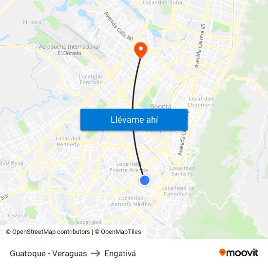 Guatoque - Veraguas to Engativá map