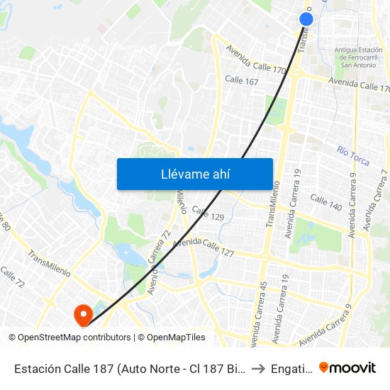 Estación Calle 187 (Auto Norte - Cl 187 Bis) (A) to Engativá map