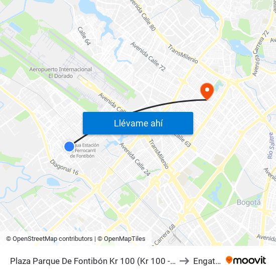 Plaza Parque De Fontibón Kr 100 (Kr 100 - Cl 17a) to Engativá map