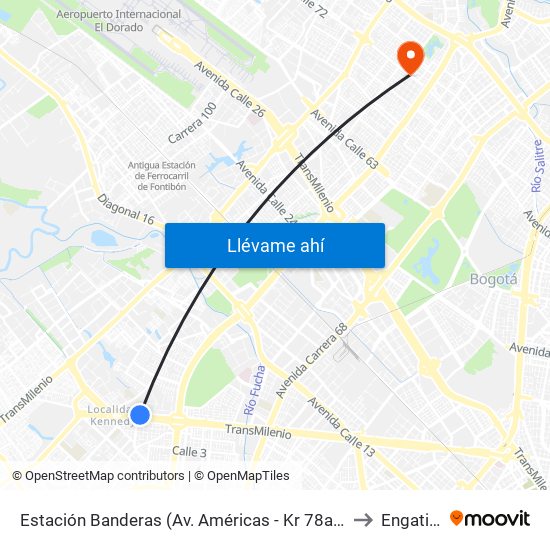 Estación Banderas (Av. Américas - Kr 78a) (A) to Engativá map