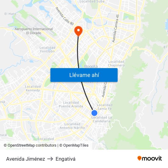Avenida Jiménez to Engativá map