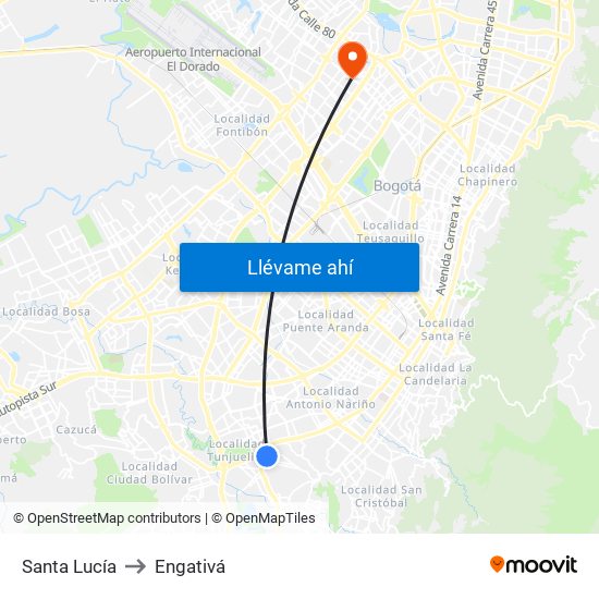 Santa Lucía to Engativá map