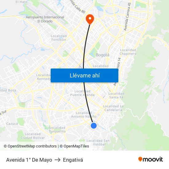 Avenida 1° De Mayo to Engativá map