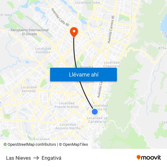 Las Nieves to Engativá map
