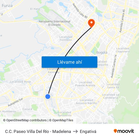 C.C. Paseo Villa Del Río - Madelena to Engativá map