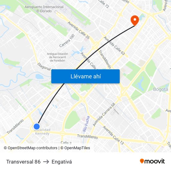 Transversal 86 to Engativá map