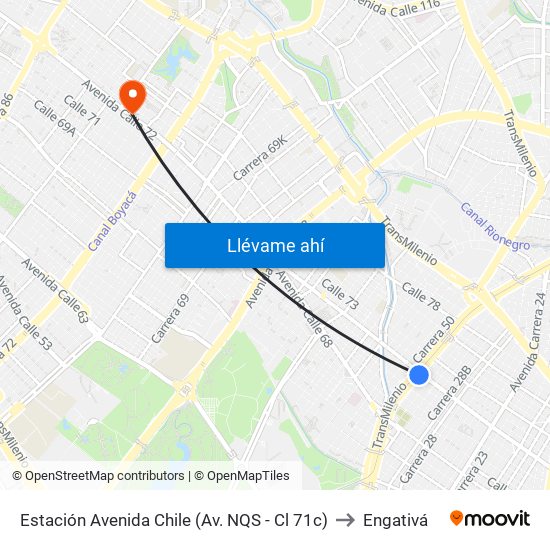 Estación Avenida Chile (Av. NQS - Cl 71c) to Engativá map