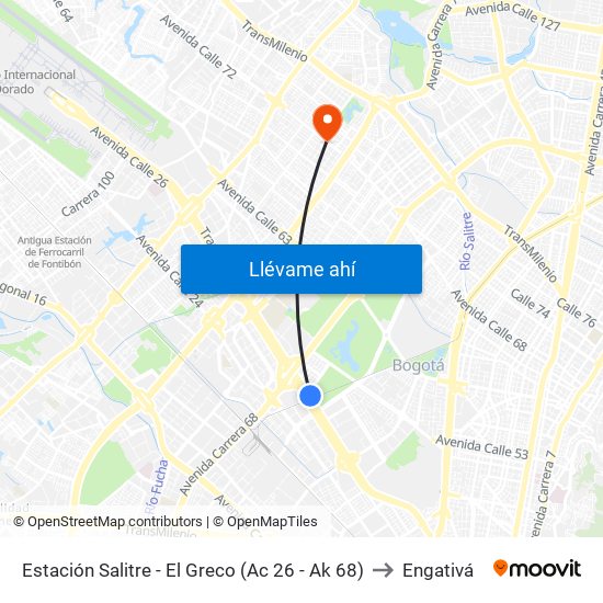 Estación Salitre - El Greco (Ac 26 - Ak 68) to Engativá map