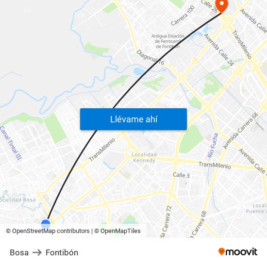 Bosa to Fontibón map