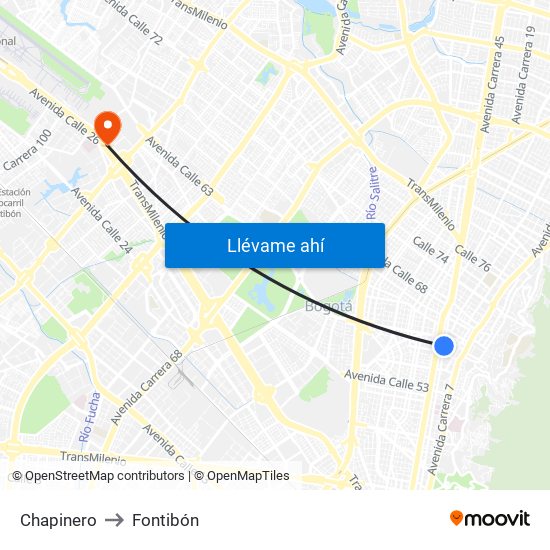 Chapinero to Fontibón map