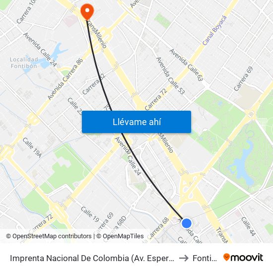 Imprenta Nacional De Colombia (Av. Esperanza - Kr 66) to Fontibón map