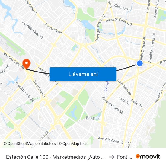 Estación Calle 100 - Marketmedios (Auto Norte - Cl 98) to Fontibón map