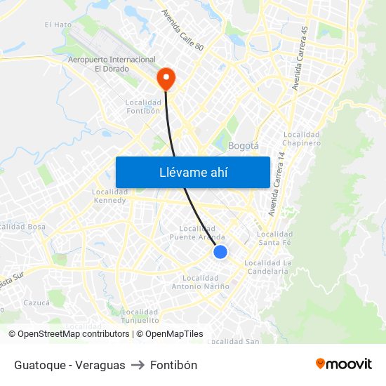 Guatoque - Veraguas to Fontibón map