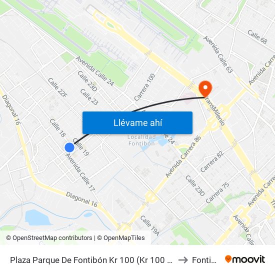 Plaza Parque De Fontibón Kr 100 (Kr 100 - Cl 17a) to Fontibón map