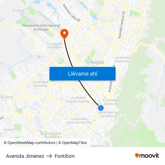 Avenida Jiménez to Fontibón map