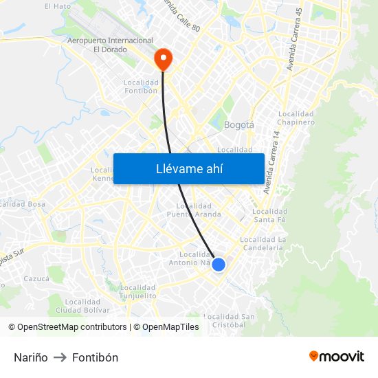Nariño to Fontibón map
