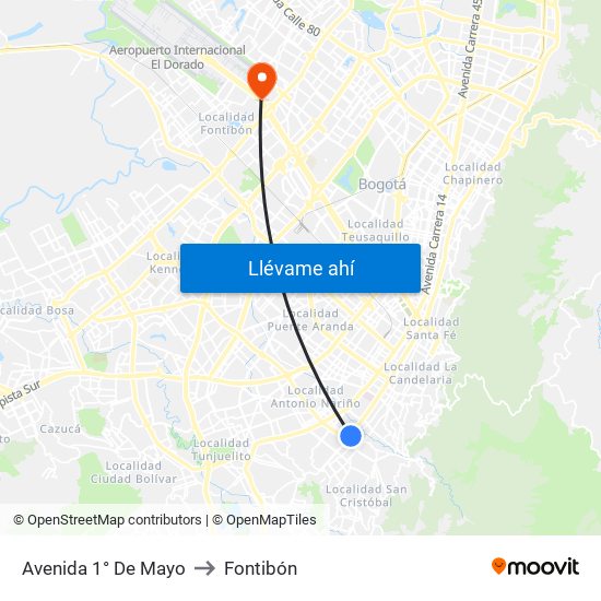 Avenida 1° De Mayo to Fontibón map