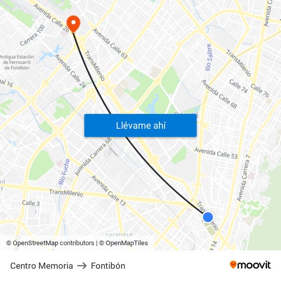 Centro Memoria to Fontibón map