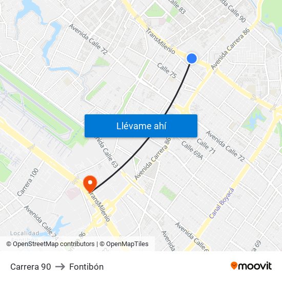 Carrera 90 to Fontibón map