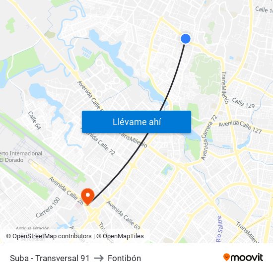 Suba - Transversal 91 to Fontibón map