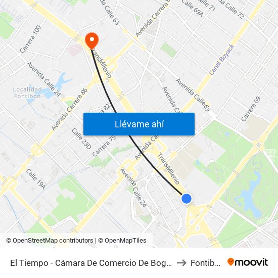 El Tiempo - Cámara De Comercio De Bogotá to Fontibón map