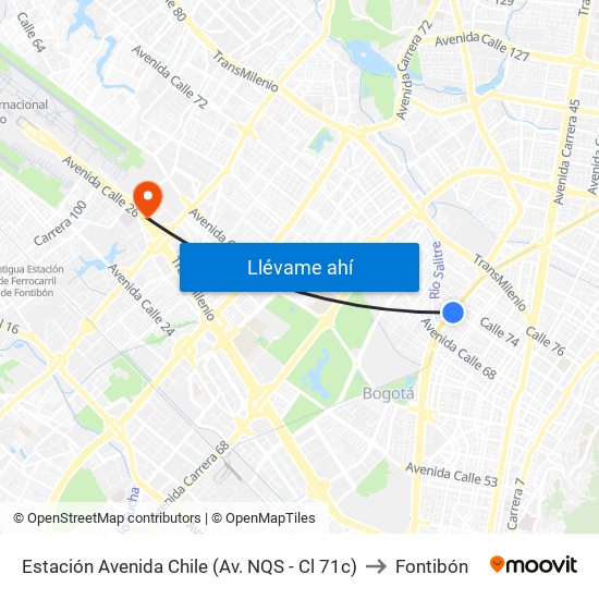 Estación Avenida Chile (Av. NQS - Cl 71c) to Fontibón map