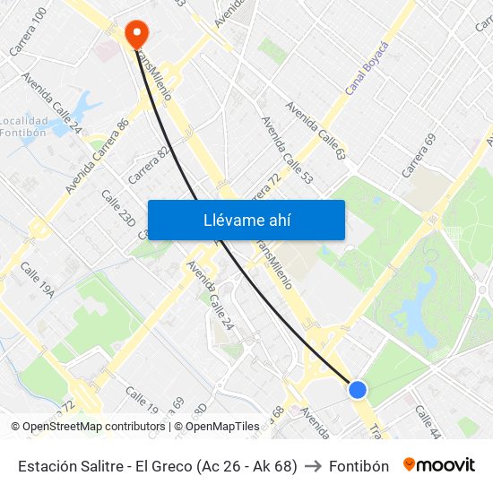 Estación Salitre - El Greco (Ac 26 - Ak 68) to Fontibón map