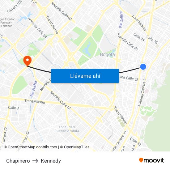 Chapinero to Kennedy map