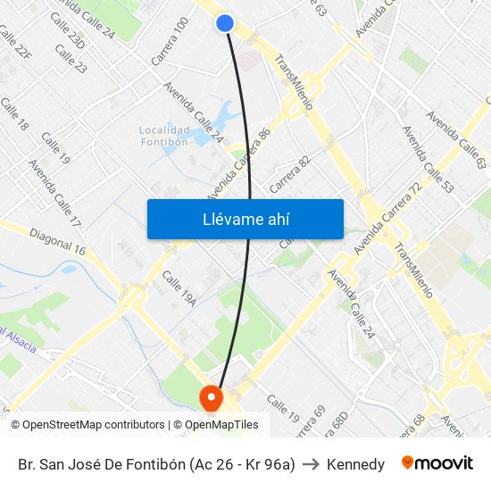 Br. San José De Fontibón (Ac 26 - Kr 96a) to Kennedy map