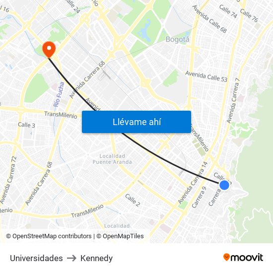 Universidades to Kennedy map