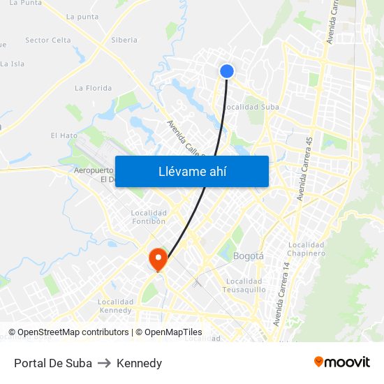 Portal De Suba to Kennedy map