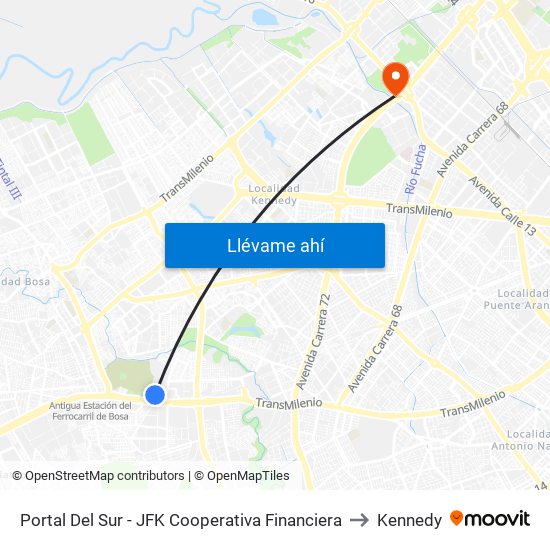 Portal Del Sur - JFK Cooperativa Financiera to Kennedy map
