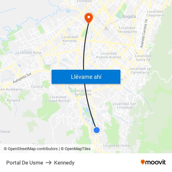 Portal De Usme to Kennedy map