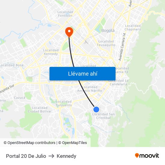 Portal 20 De Julio to Kennedy map