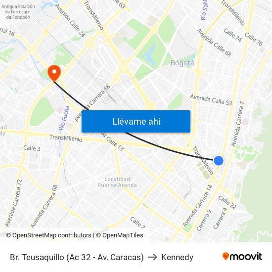 Br. Teusaquillo (Ac 32 - Av. Caracas) to Kennedy map
