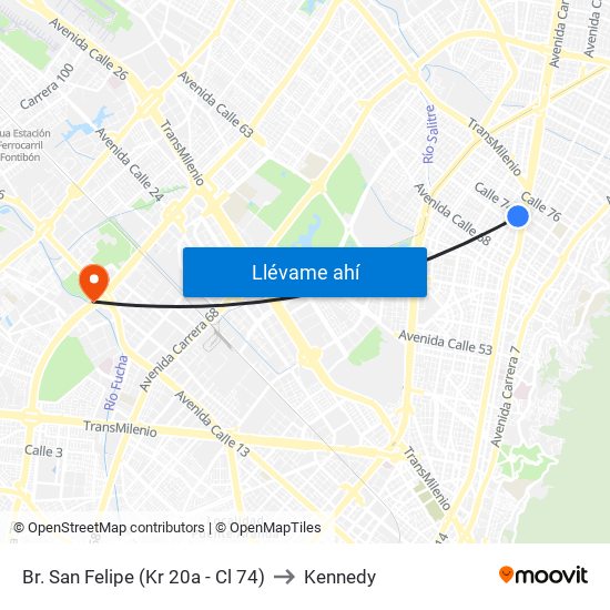 Br. San Felipe (Kr 20a - Cl 74) to Kennedy map