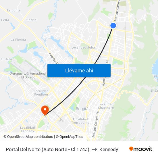 Portal Del Norte (Auto Norte - Cl 174a) to Kennedy map