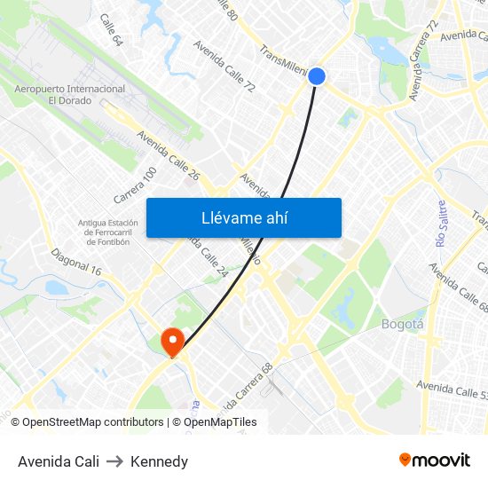 Avenida Cali to Kennedy map