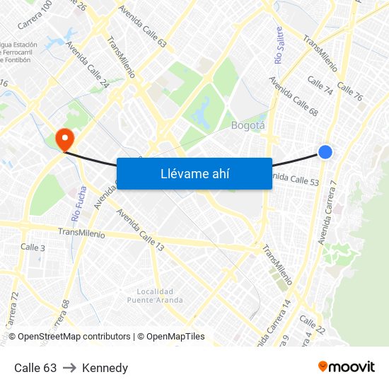 Calle 63 to Kennedy map